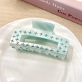Elegante molletta per capelli in acetato blu menta con strass a forma di croce - Rettangolo Celeste (10CM)