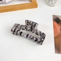 Pinza para el pelo grande de acrílico con patrón de tinta y textura de mármol gris - Grande / Negro Metálico