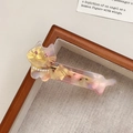 Roze gradiënt kattenhaarklem van acetaat met details van parels en strass - 8cm / Irillerend Rood