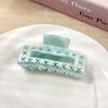 Pinza per capelli in acetato azzurro con fiori in strass blu e bianchi scintillanti - Rettangolo Piccolo Celeste (7.2CM)