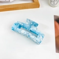 Blue and white marble pattern rectangular hair claw clip with large acrylic grip - Large / Sky Blue