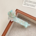 Chique acetaat kattenhaarklem in muntgroen marmer met parels en groene strassteentjes - 8cm / Smaragdgroen