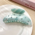 Pince à cheveux en acétate bleu sarcelle ornée de strass en forme de fleur croisée - Demi-cercle Bleu Ciel (11CM)