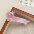 Roze marmeren acetaat kattenhaarklem met parelhalsketting en sprankelende strass-ogen - 8cm / Paars Roze