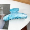 Blue and white marble ink pattern hair claw clip made of acetate for elegant styling - Dark Blue