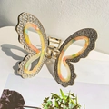 Goldene Schmetterlings-Haarklammer mit buntem Aquarellmuster und funkelnden Steinen - Schmetterlingsform Krallenclip / 8cm / Grün Bunt Stil A (A373)