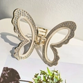 Goldene Schmetterlings-Haarklammer aus Metall mit Strasssteinen und weißem Emaille - Schmetterlingsform Krallenclip / 8cm / Meerjungfrau Weiß Stil A (A373)