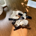 Three-piece organza hair scrunchie set with black ribbon bows and elegant white pearls - White Mesh Scrunchie