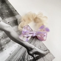Elegant purple marble bow scrunchie with champagne organza fabric for women - 8cm / Purple Pattern