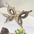 Golden butterfly hair claw with white rhinestones and gray marble textures - Gray Style B (A373)