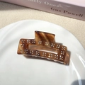 Elegante rechthoekige amber schildpad haarclip met sprankelende strass steentjes bloemmotief - 7.2CM / Gestreept Bruin Kleine Rechthoekstijl