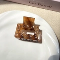 Elegant amber tortoiseshell square claw clip with sparkling rhinestones decoration - Striped Brown Small Square Style