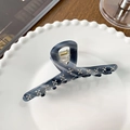 Elegante pinza per capelli con trama marmorea blu-grigio e strass brillanti decorati - Stile Incrociato (11CM)