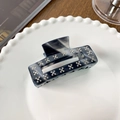 Elegante pinza per capelli in acetato grigio marmo con strass e design rettangolare - Rettangolo Piccolo (7.2CM)
