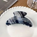 Dark blue marble acetate hair claw clip with crystal flowers for an elegant style - Semicircle Style (11CM)