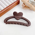 Macro detail of large matte brown heart hair claw clip with sturdy grip teeth - Chocolate Brown 13cm