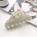 Large marble pattern hair claw clip with grey and neon green acetate textures - Grid Green