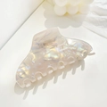 Large iridescent pearl shark hair clip with shimmer shell effect for thick hair - Mermaid White