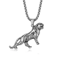 Retro tijgerkop hanger ketting voor heren van roestvrij staal met vierkante ketting - Luipaard