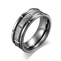 Bague pour homme en acier inoxydable brossé noir avec bords rainurés et design industriel - Taille 11 / Noir