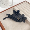 Matte schwarze große Haarklammer mit doppeltem Blumendesign für elegantes Haarstyling - Blume Schwarz 11.5CM