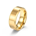 Bague large en acier inoxydable brossé plaqué or mat avec bords biseautés polis - Taille 6 / Or