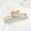 Haarklammer in Matt-Beige mit hohler Rechteckbasis und dekorativem 3D-Herz für Damen - Quadrat Herz Milchkaffee 13cm