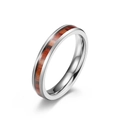 Polished titanium steel ring with elegant reddish-brown wood inlay for couples - Size 6 / 4mm
