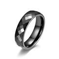 Minimalist black ceramic neutral ring featuring a geometric diamond-cut faceted surface - Fine Rhombus Faceted Style E (E-Style)
