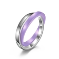 Minimalist double layer interlocking ring with silver stainless steel and purple ceramic band - Size 6 / Steel + Purple