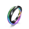 Ineinandergreifender Edelstahl-Doppelring in Schwarz und Regenbogenfarben - Größe 6 / Regenbogen + Schwarz