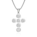 Collana con croce medaglia San Benedetto in argento con catena box su sfondo bianco - Set Collana Argento
