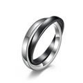 Minimalist double interlocking ring with polished silver steel and black ceramic bands - Steel + Black