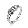 Bague vintage argentée soleil et lune avec visages gravés et design évidé - 5# / Acier