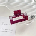 Pince à cheveux rectangulaire rouge vin translucide au design géométrique ajouré - 4cm / Style D / Bordeaux