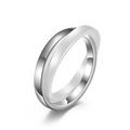 Minimalist double interlocking silver stainless steel ring with high-polished finish - Size 11 / Steel + White
