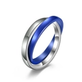 Minimalist interlocking silver stainless steel and vibrant blue ceramic double ring - Size 6 / Silver Tone Blue Stone
