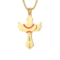 Collier croix dorée avec baseball cœur ailé et détail de gravure Luke 1:37 sur métal - Style 1 (Baseball) / Pendentif uniquement / Or