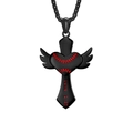 Collier croix noir avec cœur ailé, coutures de baseball et verset de la Bible Luc 1:37 - Style 1 (Baseball) / Pendentif uniquement / Noir