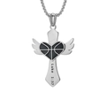 Collier croix argentée avec pendentif cœur ailé de basket et gravure Luke 1:37 au dos - Style 2 (Basketball) / Pendentif uniquement / Acier