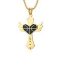 Collier croix dorée avec pendentif basket cœur ailé et gravure de Luke 1:37 - Style 2 (Basketball) / Pendentif uniquement / Or