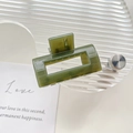 Pince à cheveux rectangulaire vert foncé minimaliste pour queue de cheval et coiffure élégante - 4cm / Style D / Vert Foncé