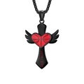 Collier croix noir avec cœur basket rouge et gravure Luke 1:37 détaillée - Style 2 (Basketball) / Pendentif uniquement / Noir