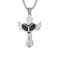Collier croix argenté avec cœur noir, ailes et gravure Luke 1:37 détaillée - Style 3 (Football) / Pendentif uniquement / Acier