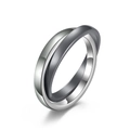 Interlocked stainless steel and dark grey ceramic ring with polished silver finish - Steel And Gray