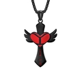 Collier croix ailes cœur de baseball Luke 1:37 noir avec émail rouge vif - Style 3 (Football) / Pendentif uniquement / Noir