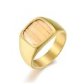 Men's 18K gold plated steel signet ring with rectangular wood grain texture inlay - Size 7 / Gold