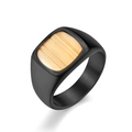 Men's black matte brushed titanium steel signet ring with square wood grain inlay - Size 7 / Black