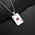 Collana con ciondolo Asso di Cuori in acciaio inossidabile su base di roccia nera - Asso di Cuori (Catena a Palline Lunga)