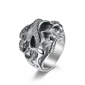 Gothic punk style stainless steel ring featuring a skull and serpent in silver finish - Size 8 / Steel